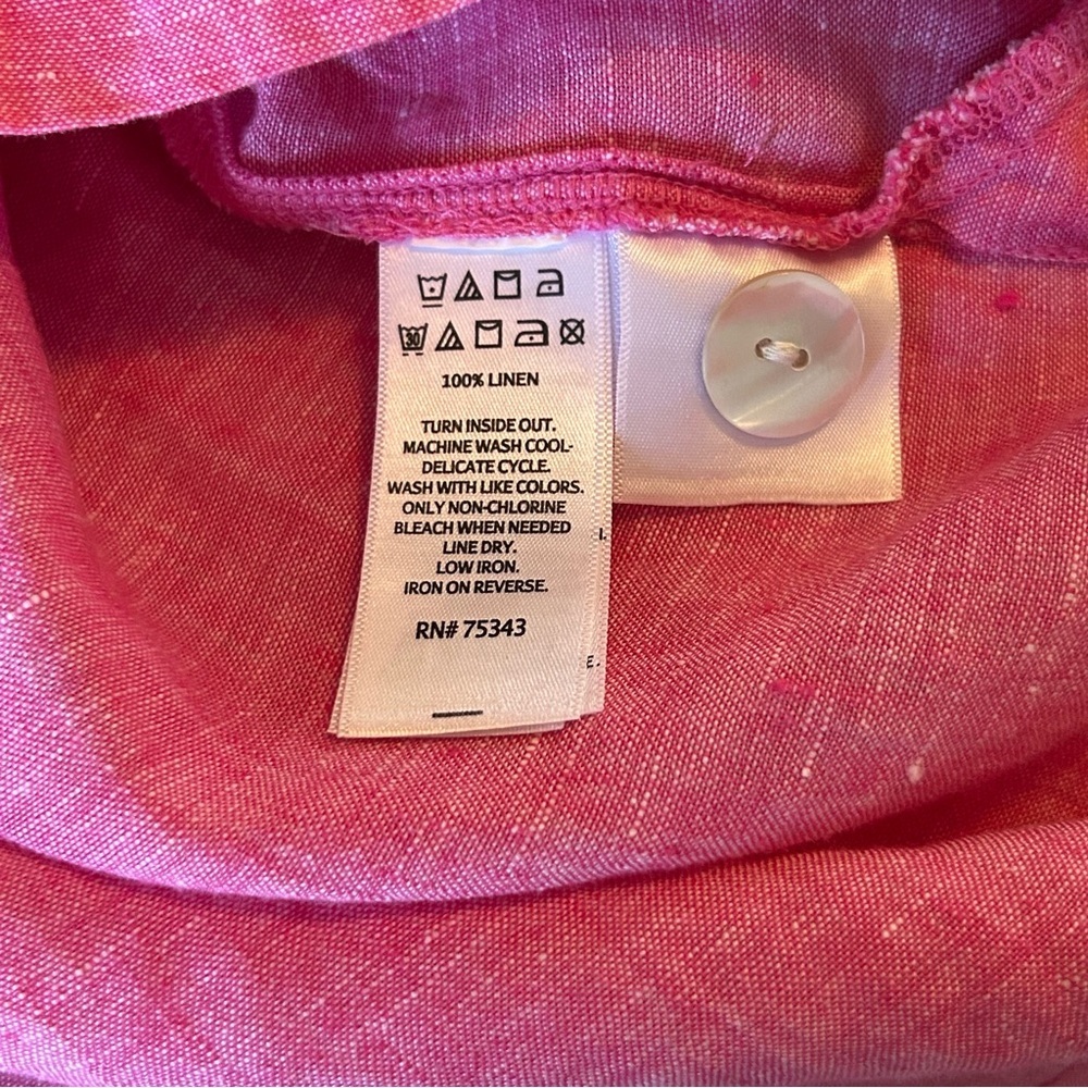 Tahari Women’s Size S 100% Linen Pullover Shirt Pink Side Vent Pearl Buttons - Picture 4 of 8